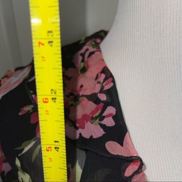 MSK Sheer Floral Faux Wrap Midi Dress Ruffle Neck 6 - Picture 9 of 17